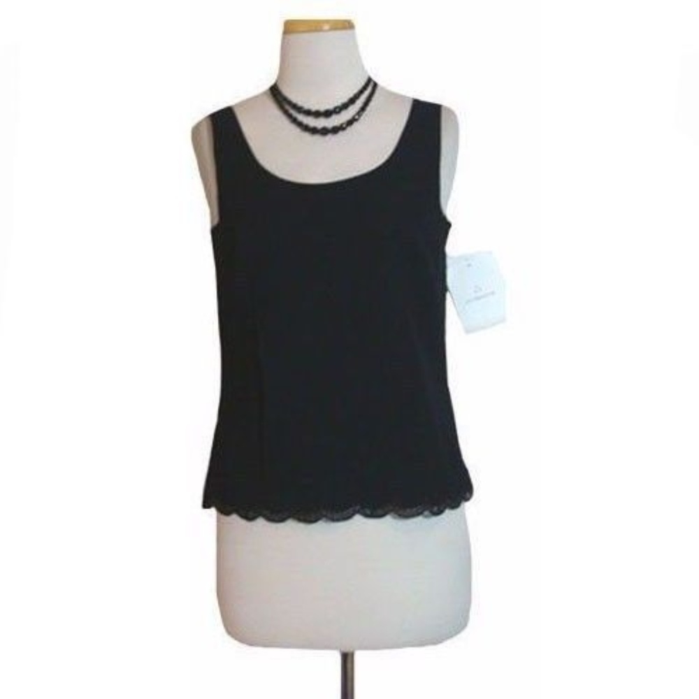 Black Blouse Liz  Claiborne Scalloped Lace $139